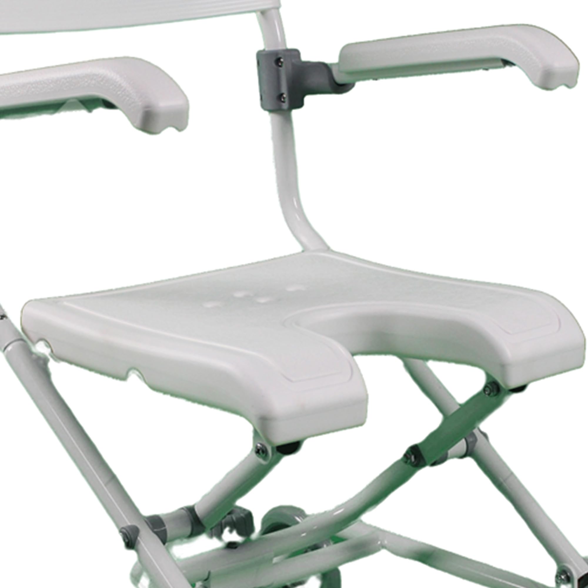 GIMA, Silla de ducha plegable sobre ruedas con estructura de aluminio y asiento de plástico, ruedas con bloqueo, 42915