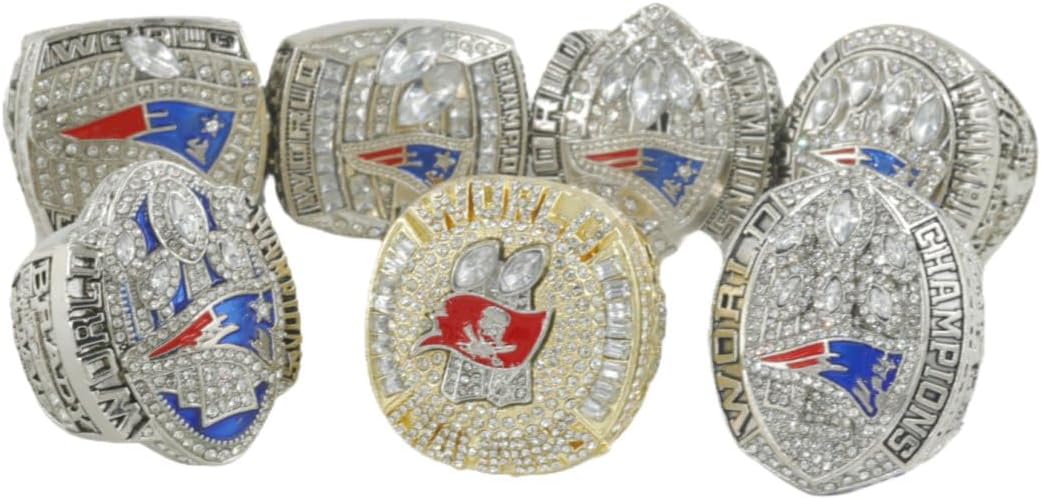 Rare Legacy New England Rugby 2001 03 04 14 16 18 2020TB 7Times 12# Championship Ring Set- High-Level Transparent Sandalbox Silver Plated • Museum-Grade Replica Display Adult