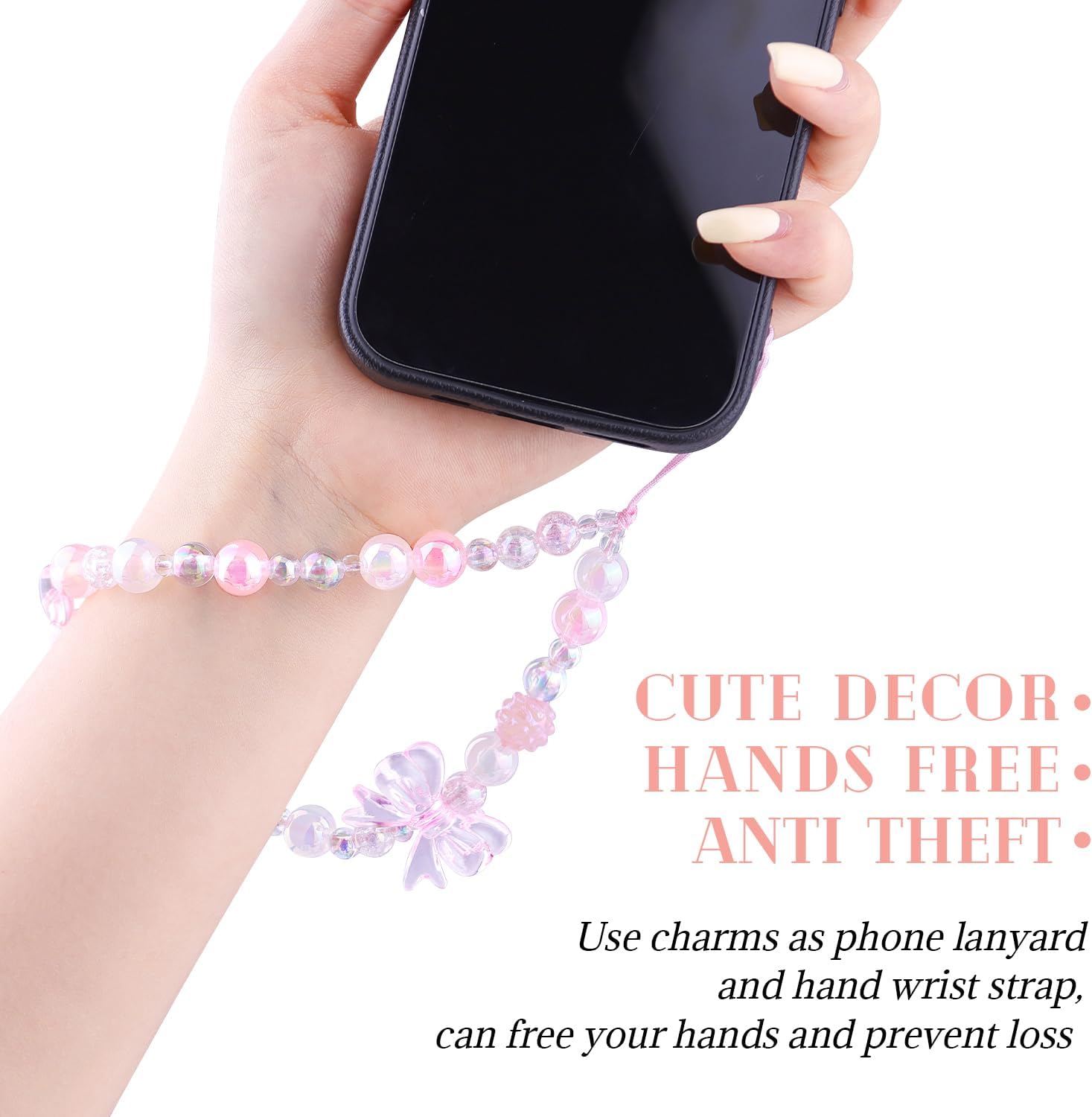 2 PCS Pink Cute Phone Charms Aesthetic Y2K Cellphone Lanyard Wrist Strap B image 4