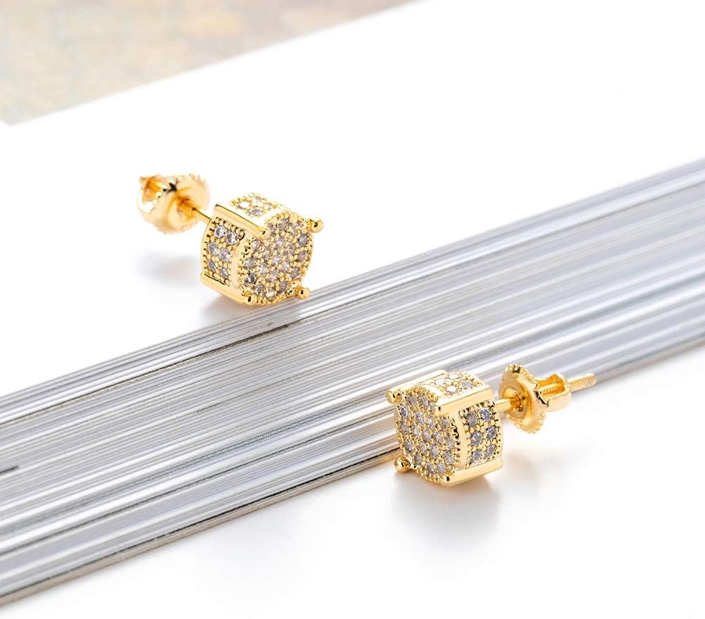 Iced Out Cubic Zirconia Screw Back 18k Gold Plated Round Stud Earrings For Men and Women Hypoallergenic Earring Micropave Hip Hop Jewelry SENTERIA - Image 2