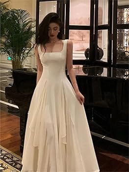 Amazon.com: Women Elegant Camisole Long Dress Sweet Sleeveless A-Line Midi  Dress White S : Clothing, Shoes & Jewelry