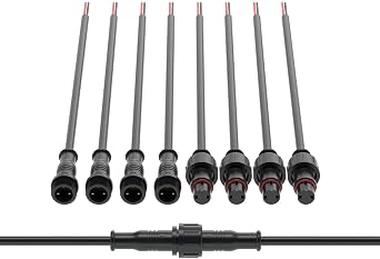 BTF-LIGHTING 2 Pin Electrical Connector 22AWG IP65 Male Female Connector 7.87in/20cm Extension Cable for Car,Truck,Boat,Indoor/Outdoor LED Strip Lights/String 15mm Nut Small Size 5 Pairs