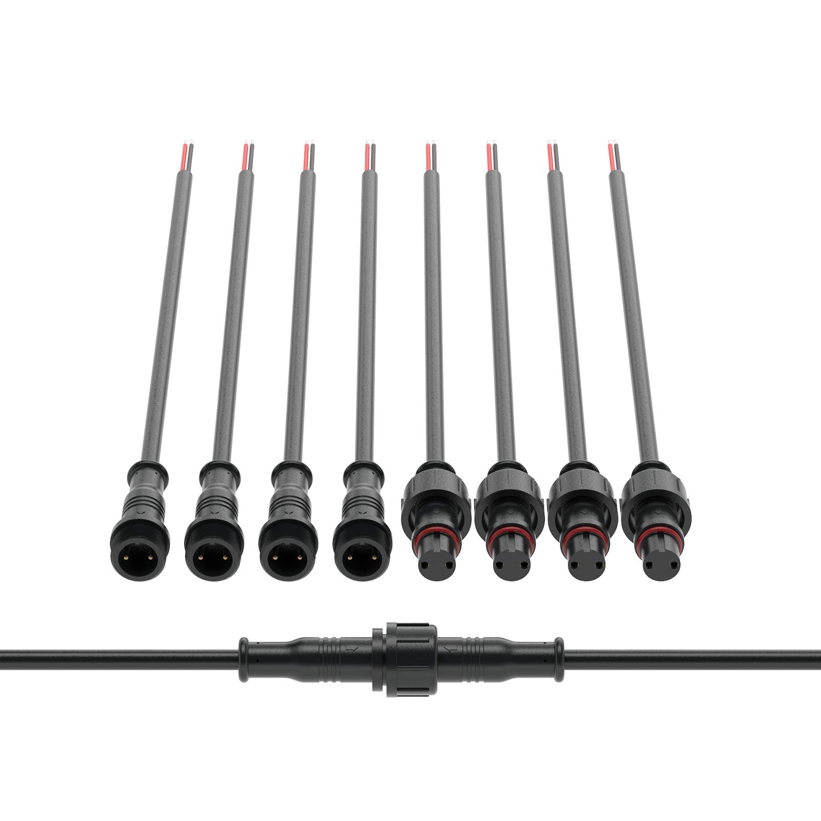 Lot De 5 Paires Connecteurs Étanches 2 Broches Pour LED - Câble 20AWG 20 Cm - Mâle Et Femelle - Pour Extérieur, Voiture, Bateau