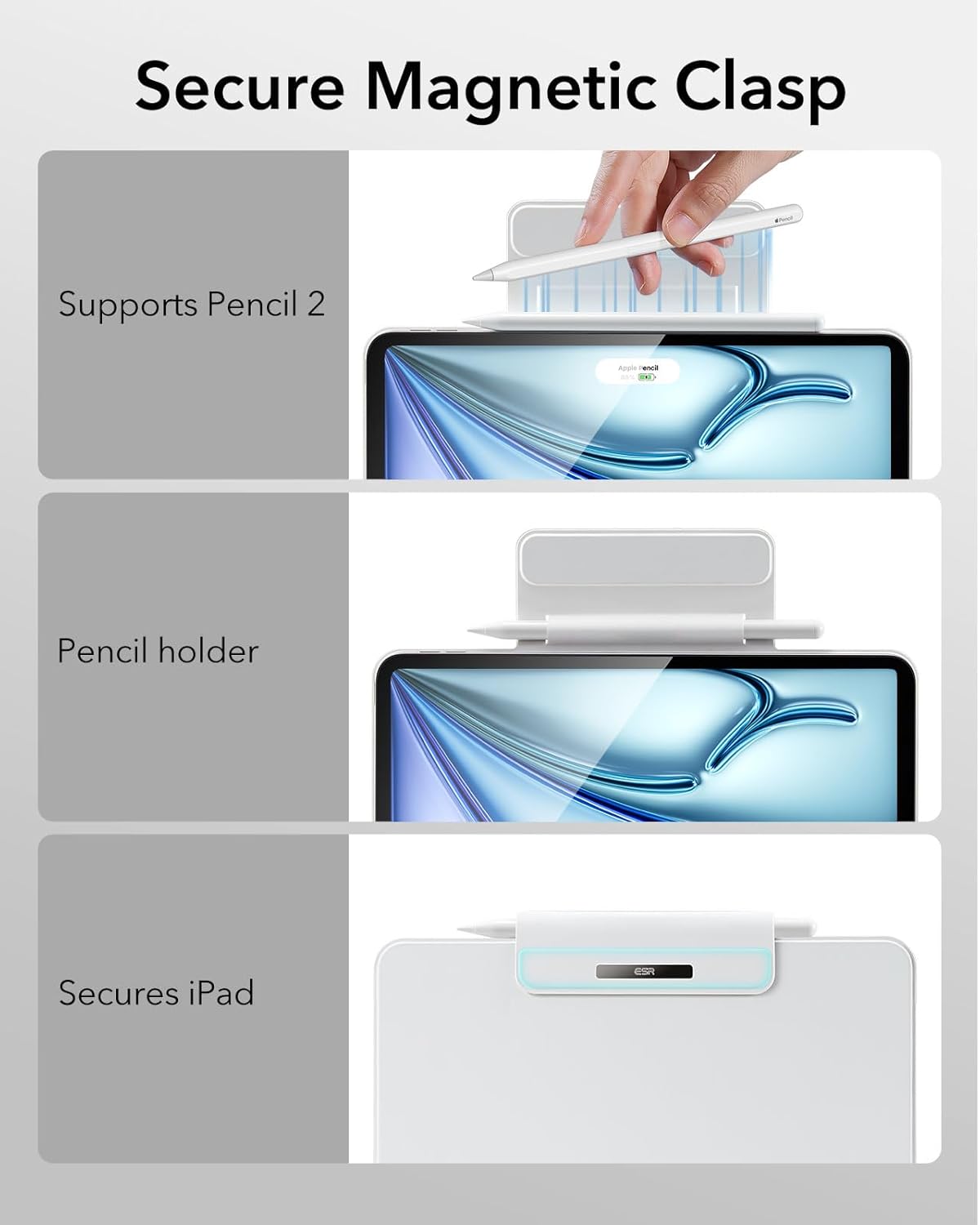 ESR for iPad Air 13 Inch Case Keyboard M4/M3/M2 (2026/2025/2024) & iPad Pro 12.9 inch (6th/5th/5th/3rd) Magic Keyboard, Easy-Set Floating Cantilever Stand, Precision Multi-Touch Trackpad, White