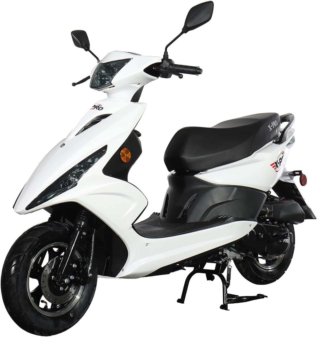 X-PRO Bali 50cc Gas Moped for Adults, Automatic 4-Stroke Engine, 10 Inch Wheels, LED Lights, EPA Approved Street Legal (Black)
