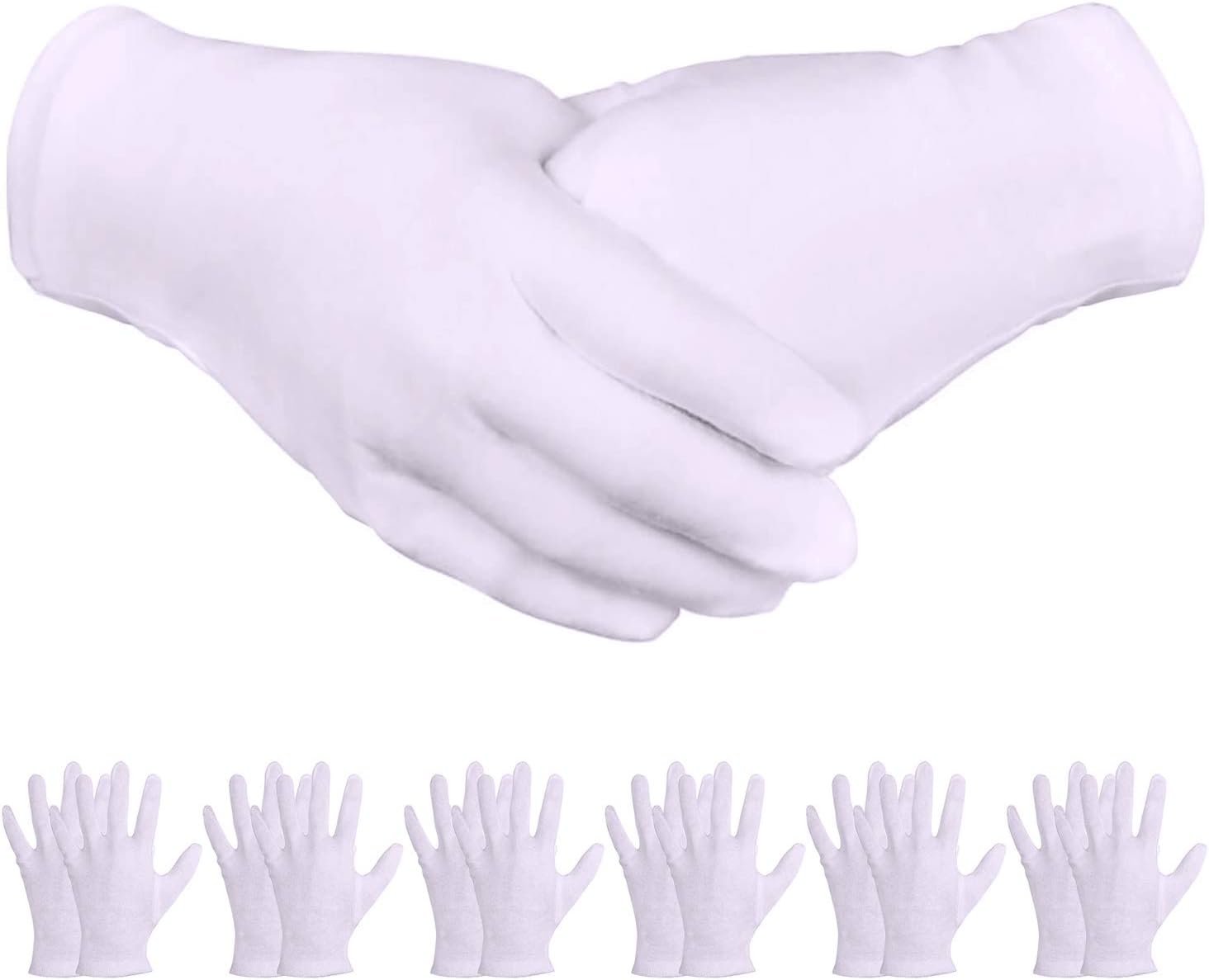 White Gloves, 24 Pairs Soft Thickened Cotton Gloves, Stretchable Lining Glove for Cosmetic Moisturizing and Coin Inspection, Large Size