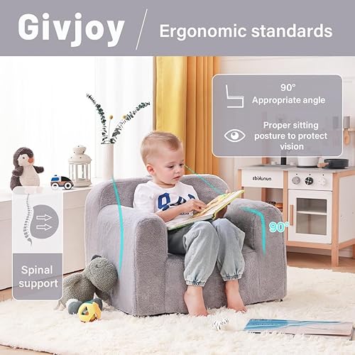 Miniatura 4 de Silla infantil de felpa para niños, cómodo sofá para niños, tumbona para dormitorio, sofá convertible para niñas y niños, silla de lectura para niños