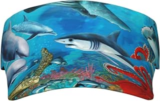 Dolphins Sea Turtle Octopus Coral Reef Printed Adult Sunscreen Visor Cap Lightweight and Breathable Adult Sun Visor Empty top hat Versatile Outdoor hat