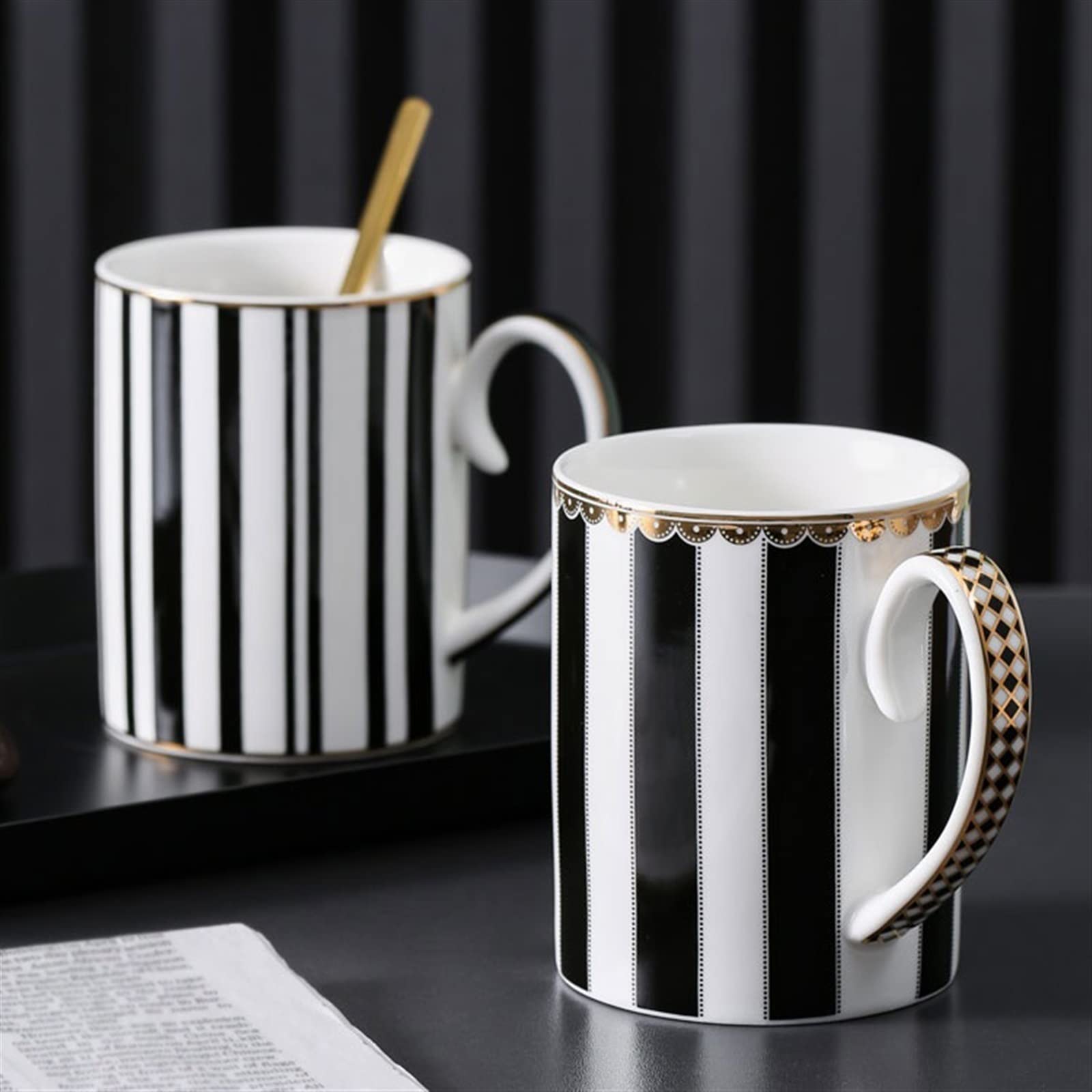 Taza para Beber Taza a Rayas Estilo nórdico Taza de Agua de cerámica Creativa Taza de café de Oficina Taza multipropósito, Taza de café de 350ML (Gris)