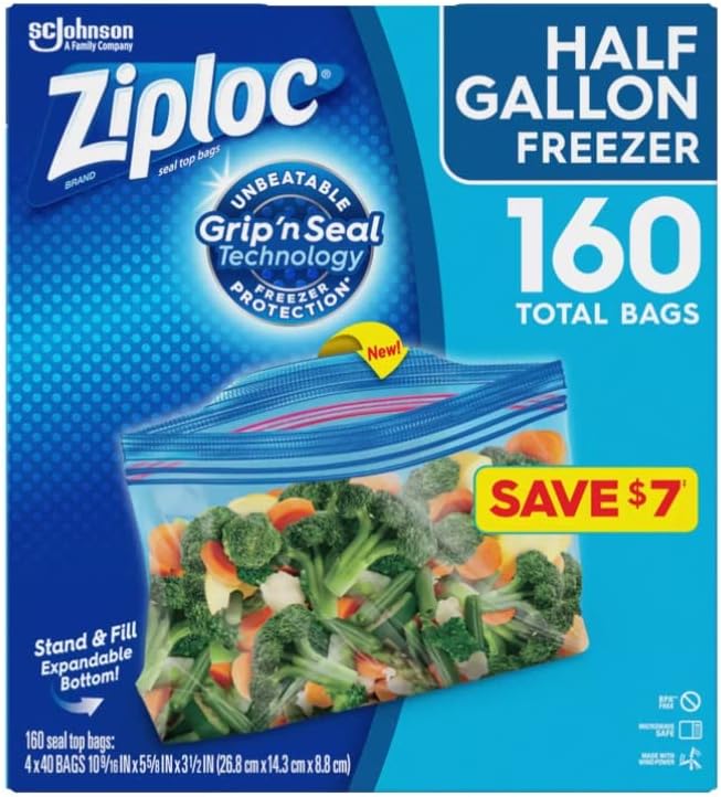 Ziploc Freezer Half Gallon Freezer Grip N' Seal Technology Tabs 4 x 40