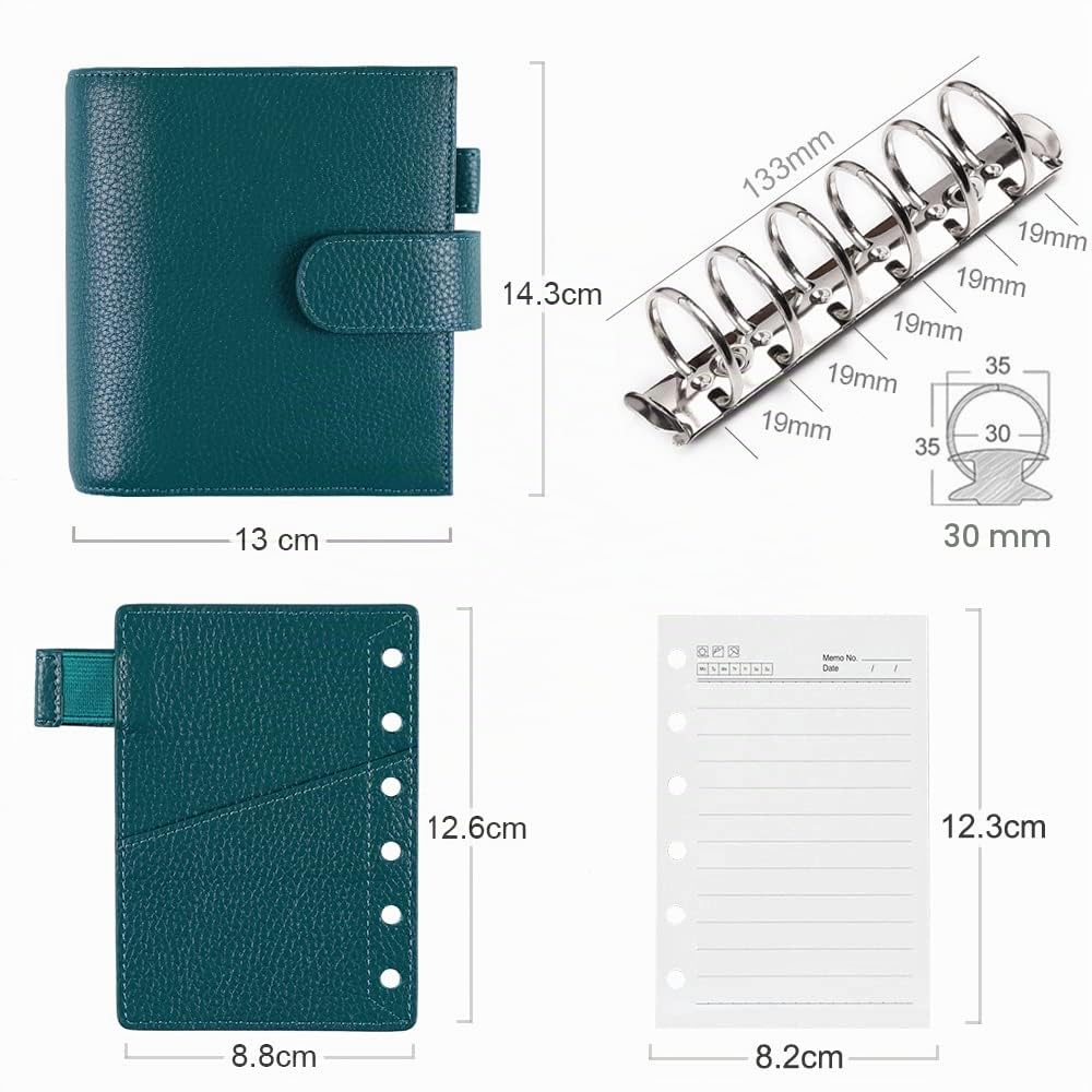 Moterm Pocket Luxe Anello Planner – Organizzatore in vera pelle (ghiaia profondità teal, anello da 30 mm)