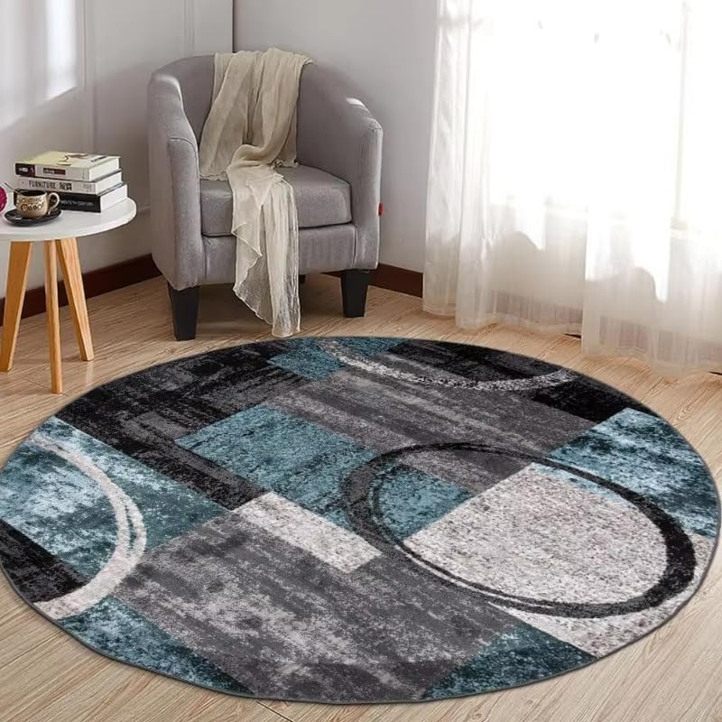 Tapis rond abstrait 170 cm à poils courts géométrique moderne