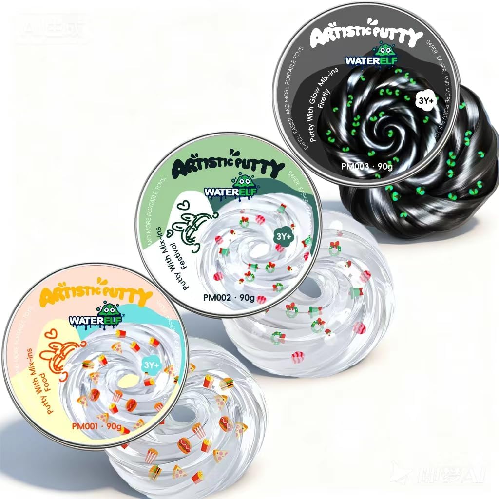 WATERELF 3Pc Play Putty Slime for Kids, Fidget Sensory Artistic Therapy Putty Toys for Boys Girls Adults, Stress Relief Non-Sticky - Each 3.11 Inch 3.2 Oz