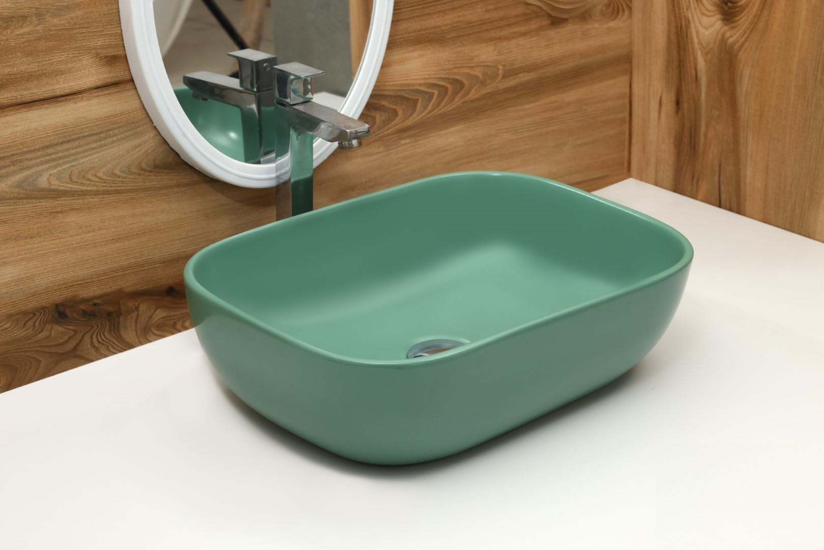 KEATON Ceramic Countertop Wash Basin | Designer Table Top Bathroom Basin Sink | Vessel Sink Wash Basin Over Counter for Bathroom, Hotel, Home Living Room (18x13x5.5 Inch) (Glossy Green) (B0CWGPX6W3) Amazon Price History, Amazon Price Tracker