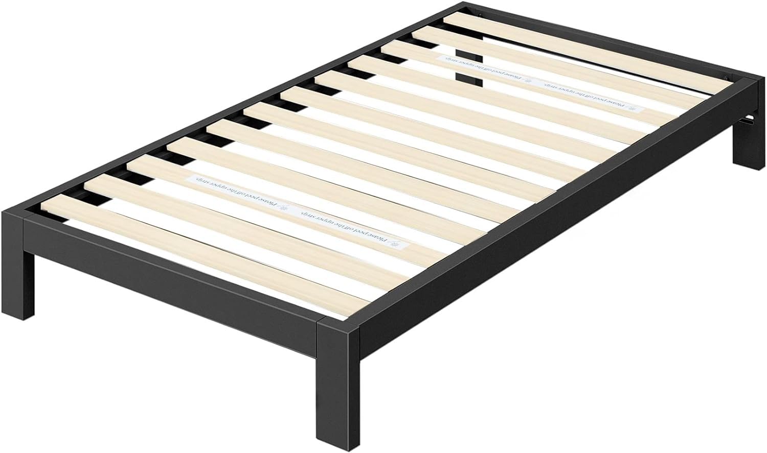 Zinus Arnav Single Bed frame - Bed 90x190 cm - 25 cm Height - Metal bed frame with wood slat support - Black