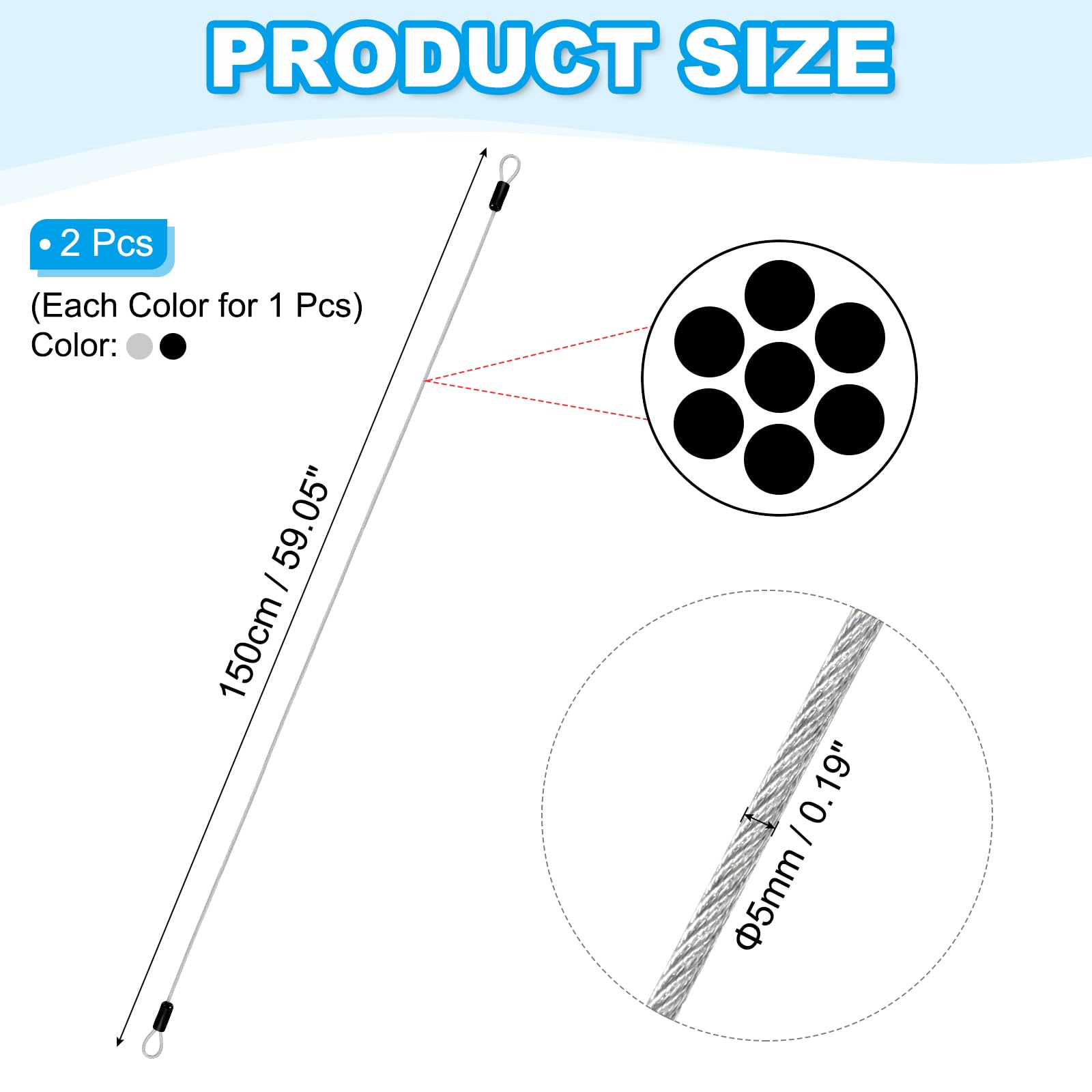 PATIKIL 2 Pcs 5/32" Dia Vinyl Coated Stainless Steel Cable with Loops - Image 2