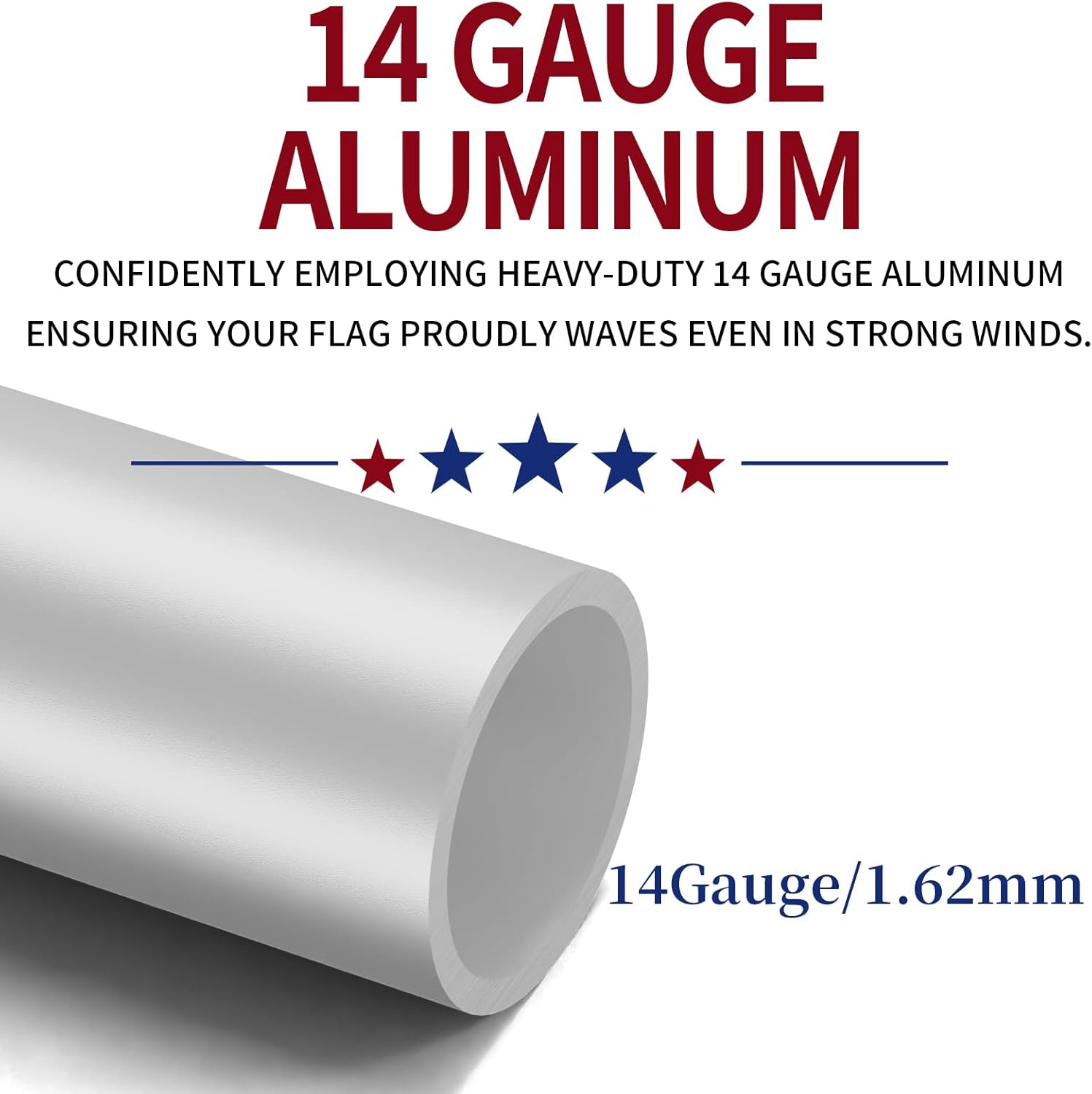 25ft heavy duty flag pole,14-gauge aluminum,resist strong wind reinforcement ring patent,sectional residential flagpole complete kit - usa flag,gold ball, aluminum clips (silver? 25ft silver