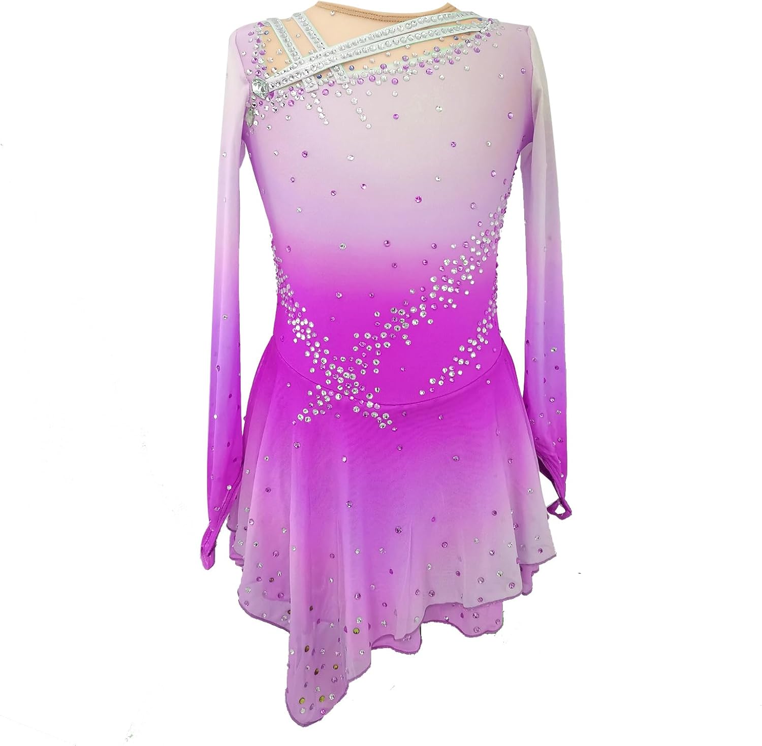 Girl's Purple Gradient Figure Skating Dress for Children and Adults Competition Clothing