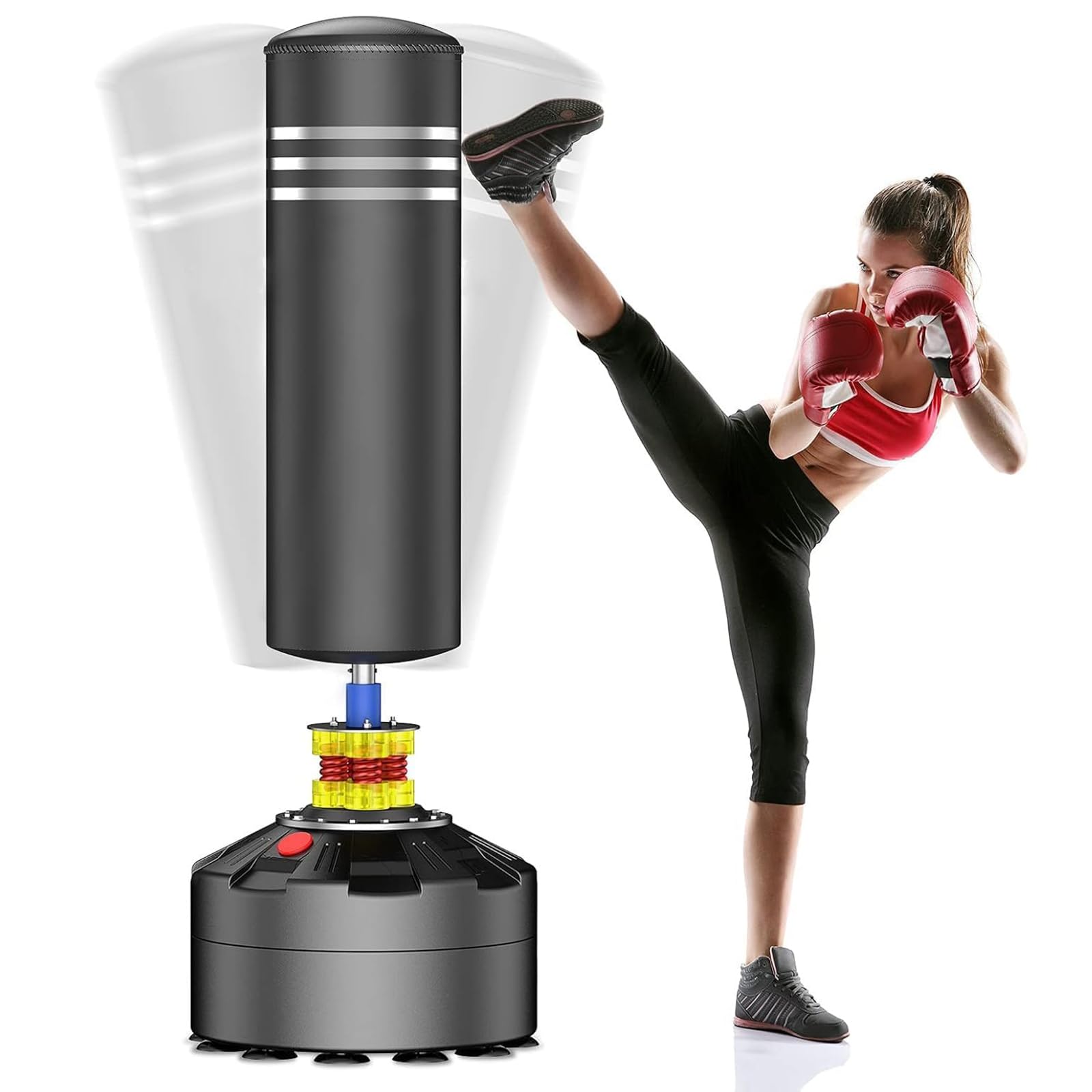 Saco de Boxeo de Pie para Adultos con 12 Ventosas - Independiente, Ideal para MMA, Karate, Fitness, Kickboxing