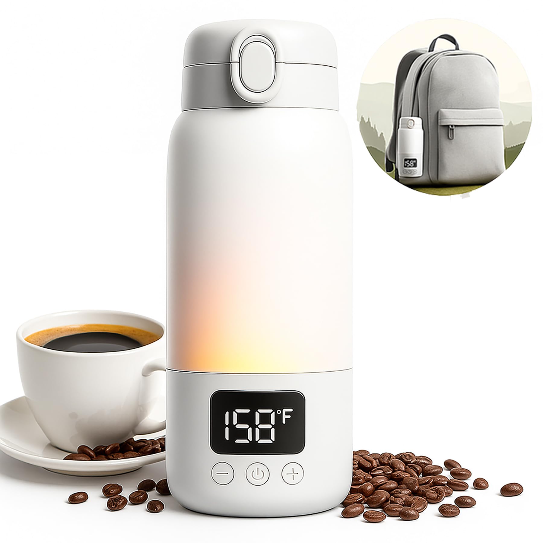 LEQOS rechargeable heated travel mug 17 oz in gray with leak-proof lid