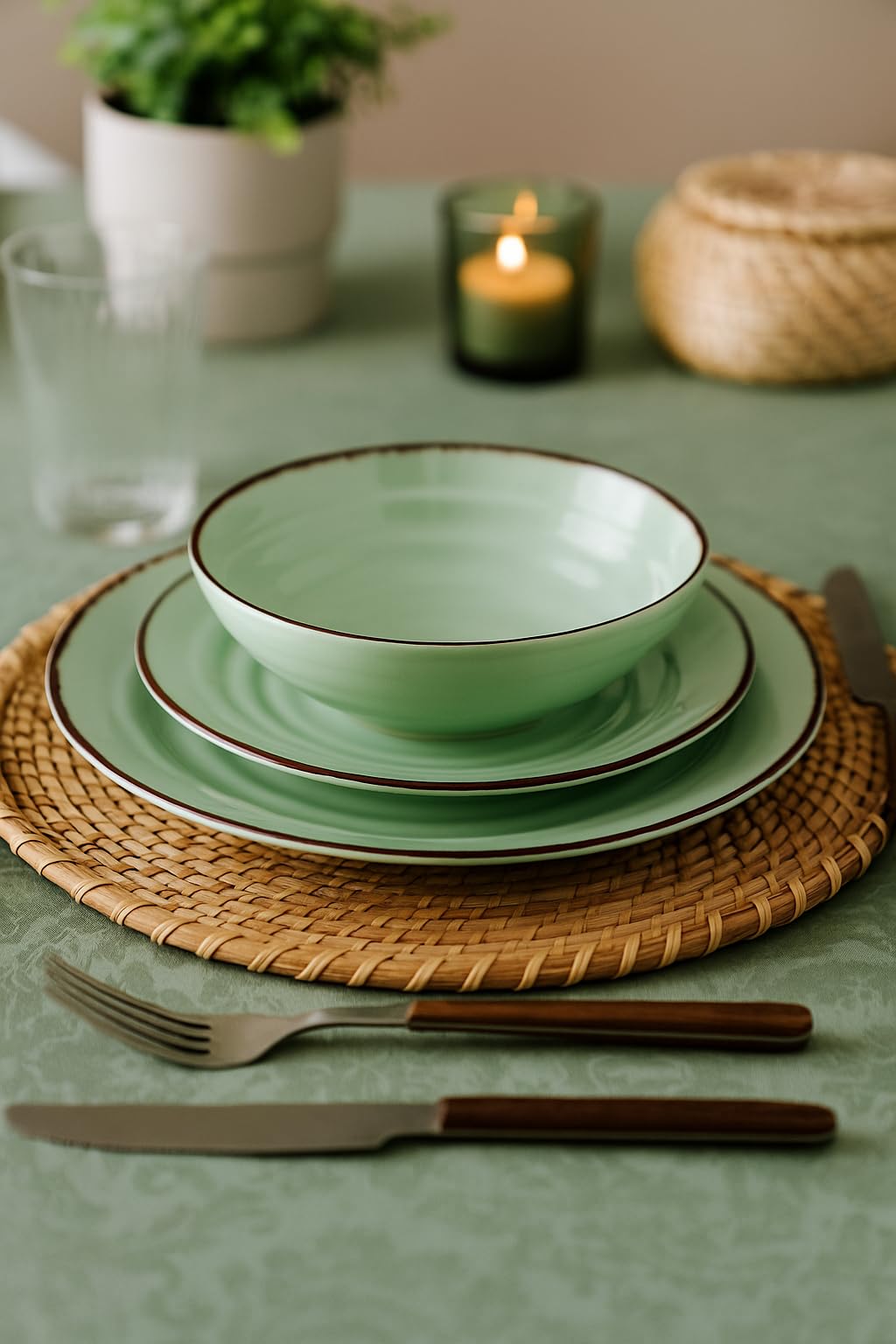 VAJILLA MORDERNA CALIDAD 6 PERSONAS - 6 platos llanos 27 cms - 6 platos sopa 20 cms - 6 platos postre 20 cms VERDE