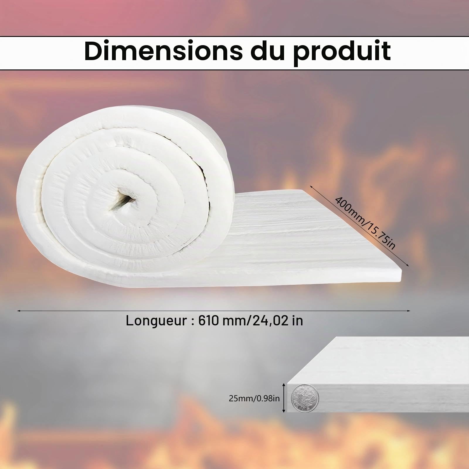 2 Pièces Couverture en Fibre de Céramique, 610 x 400 x 25 mm Isolation Ignifuge Forges, Laine Ceramique Cheminée, Résistant à Température à 1260°c, pour Fours, Poêles Granulés, Forges