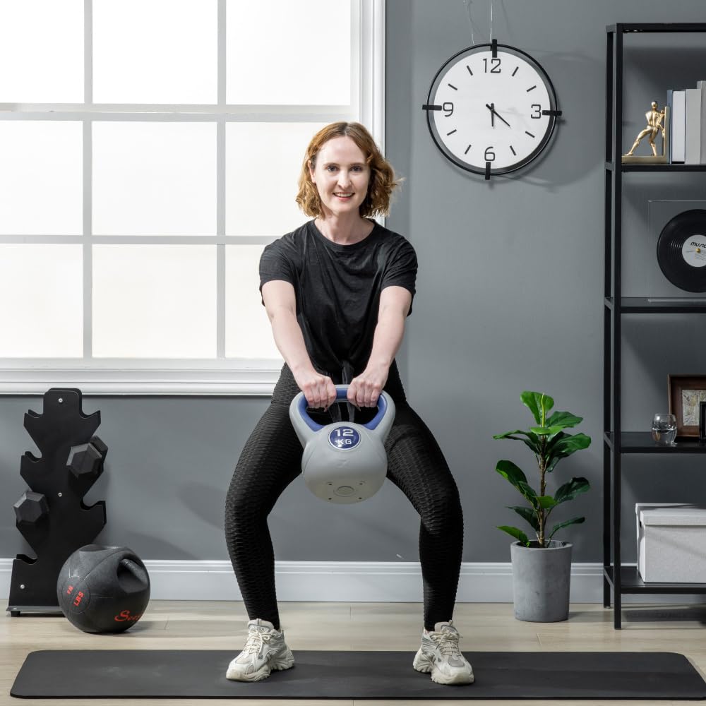 Kettlebell hantle 12 kg do treningu siłowego i fitnessu, chroniące podłogę, do treningu domowego i całego ciała