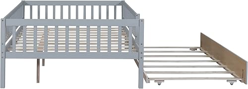 Miniatura 7 de P PURLOVE Sofá cama matrimonial con nido, marco de sofá cama con barandillas de valla, sofá cama de madera para niños, niñas y adolescentes jóvenes,