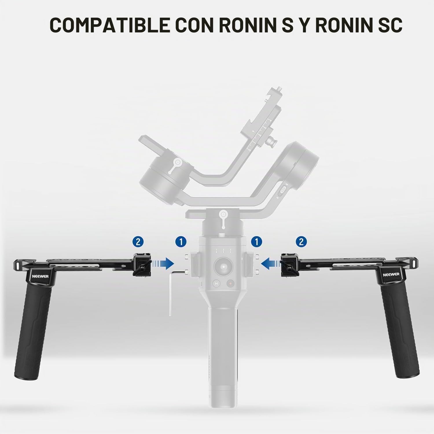NEEWER Mango Dual Compatible con dji RS5 RS4 RS4 Pro RS3 RS3 Pro RS2 RSC2 Ronin S SC Gimbal, Kit de Handle Doble con 2 Mini NATO Rails, NATO Clamps de Liberación Rápida, Rosca de 1/4" y 3/8", GA006