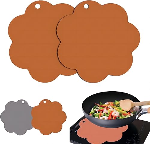 Alfombrilla protectora de inducción de silicona, 2 piezas antiarañazos para placa de inducción para cocina, forma de flor, alfombrilla universal de