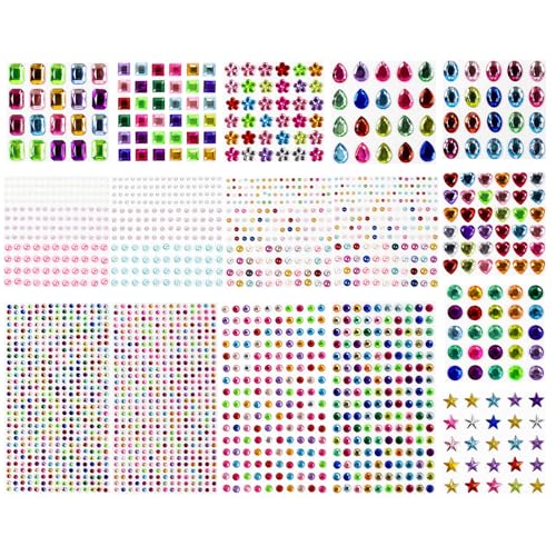 Sularpek 2126 Piezas Brillantes para La Cara, Pegatinas Festival Colores Variados y Formas, Diamantes Imitación para Manualidades, Maquillaje, Uñas