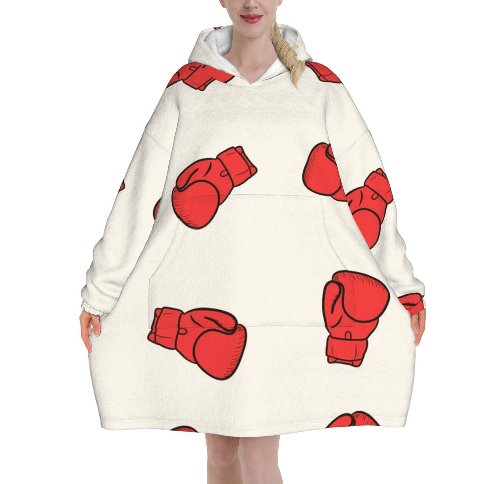 Poadnly Unisex As Picture Boxing Gloves,Women's Oversized Wearable Blanket Hoodie, Blanket Sweatshirt,Flannel Pullover Blanket