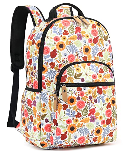 Leaper Water-Resistant Floral Laptop Backpack Travel Bag Bookbags Satchel (White-Sunflower) #TOP9