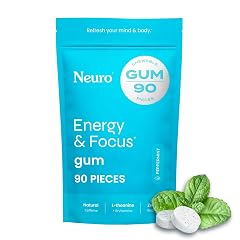 Neuro Energy Focus Gum - 40mg Natural Caffeine Gum Nootropic Energy Supplement with L-Theanine B Vitamins - Sugar