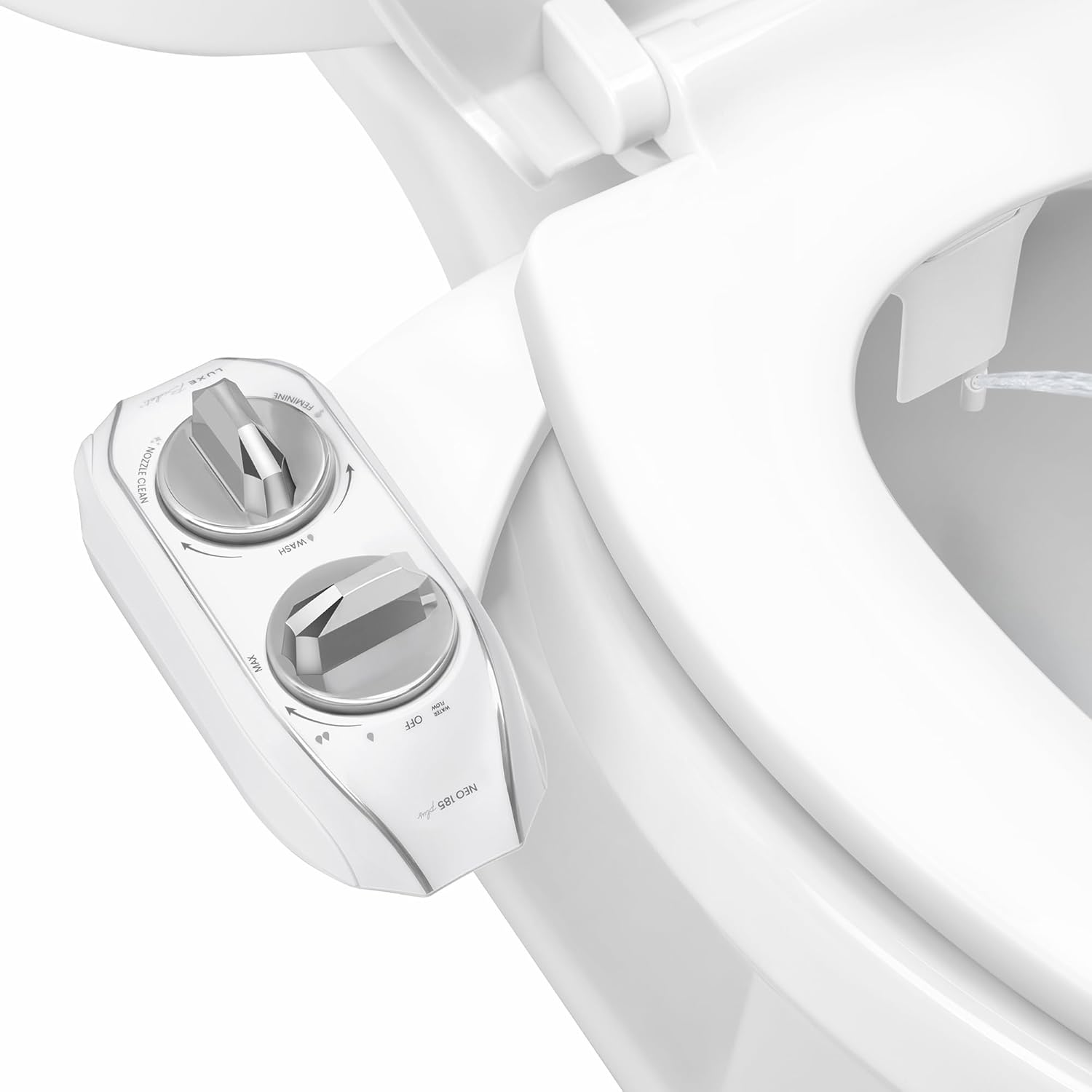 LUXE Bidet NEO 185 Plus Dual Nozzle Non-Electric Bidet Toilet Attachment - Easy Slide-In Install, 360° Self-Clean, Chrome Finish