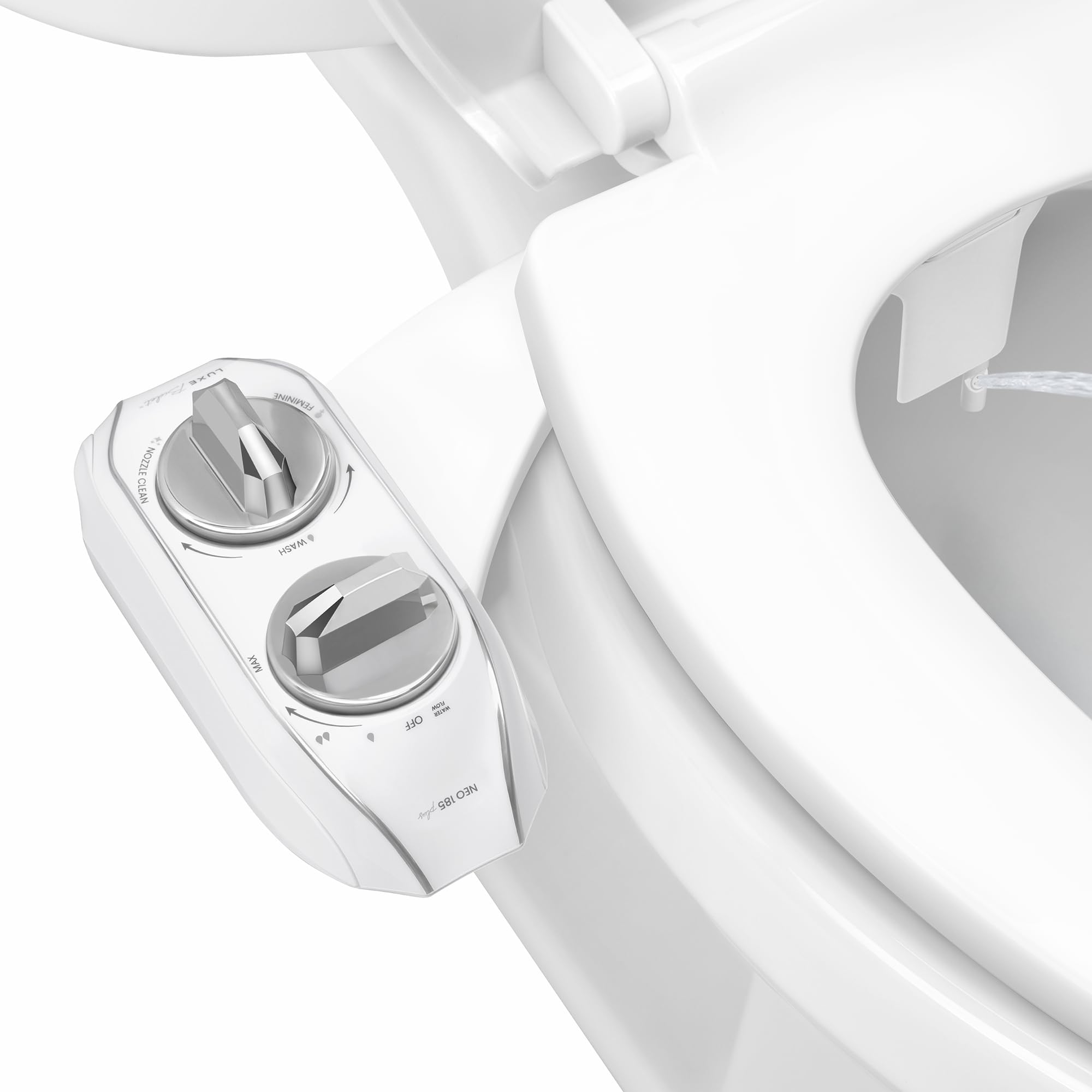 Luxe Bidet NEO 185 Plus - Next-Generation Bidet Toilet Seat Attachment with Innovative EZ-Lift Hinges, Dual Nozzles, and 360° Self-Cleaning Mode (Chrome)