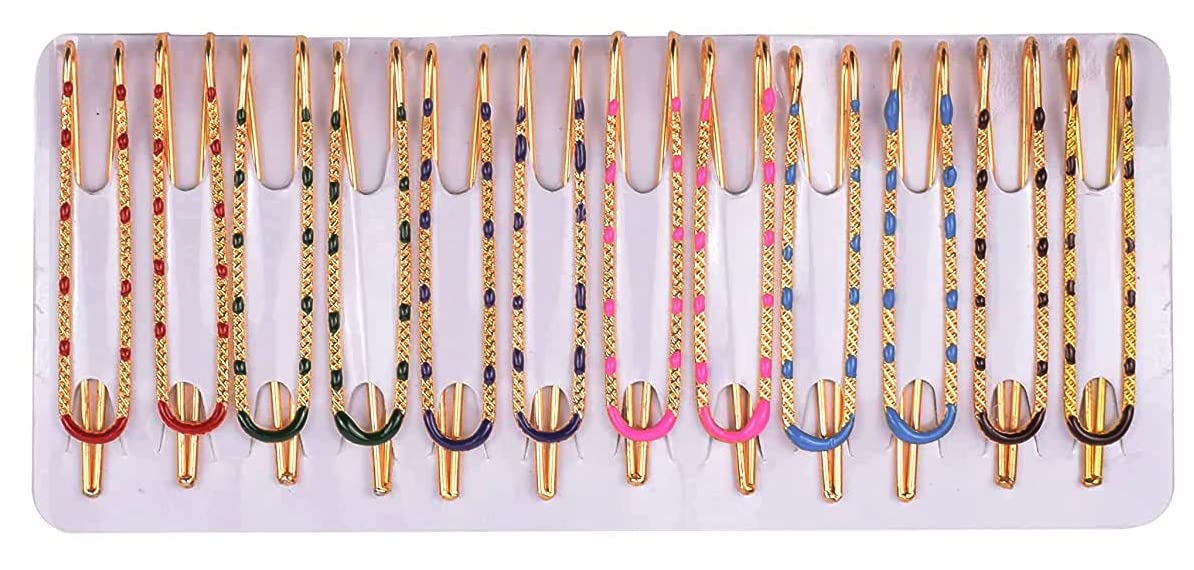 Metal Yellow Plated Saree Pins Hijab Pallu Dupatta Chunari Pin Patli Pin Strong Hold Brooch Multi-purpose for Women and Girls Ladies12 pieces-image-2