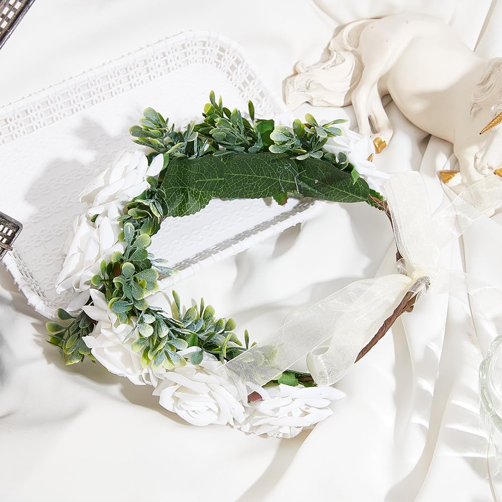 GORGECRAFT Dog Flower Collar Wedding White Floral Headband Adjustable Flower Crown Attire Wreath Bow for Female Women Pets Cats Dog Costumes Valentine's Day Party Festivals Photo Props 20 x 21cm - Image 4