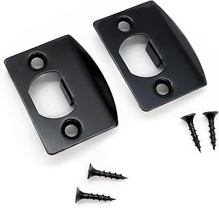 Wise Home Products 2 Pack Black Finish Strike Plate Iron Full Lip 1/4", 2-1/4 Inches, 1-5/8" Center-to-Center, Radius Corner Deadbolt, Perfect for 883351012430 83796-019 Full Round Strike, Black 2 pc