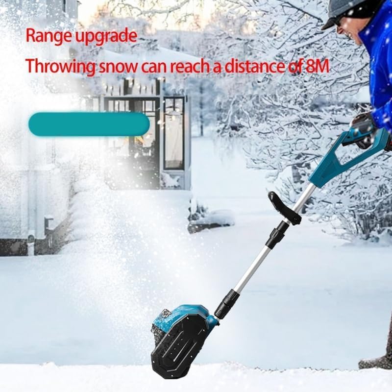 (similar to stock photo) cordless electric snow shovel with battery/brush, handheld lithium battery snowplow, 45° snow blowing angle, easy folding, snow blower for driveway/walkways (blue with brush (10 batteries*1))