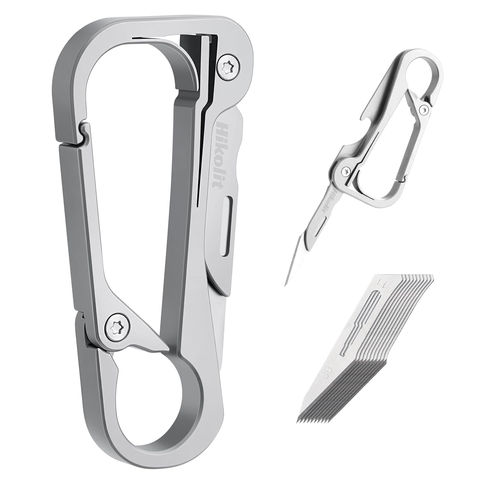 Hikolit Titanium Carabiner Clip, EDC Multitool Keychain with Folding Knife and Bottle Opener, Carabiner Keychain for Outdoor, Camping, Daily Carry