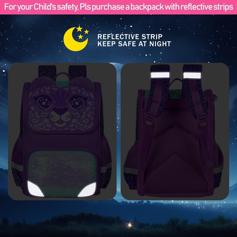 UFNDC 3PCS Kids Backpack for Girls, 15" Sequin Bookbag with Lunch Box, Leopard School Bag Set for Elementary Preschool Toddler - Image 3