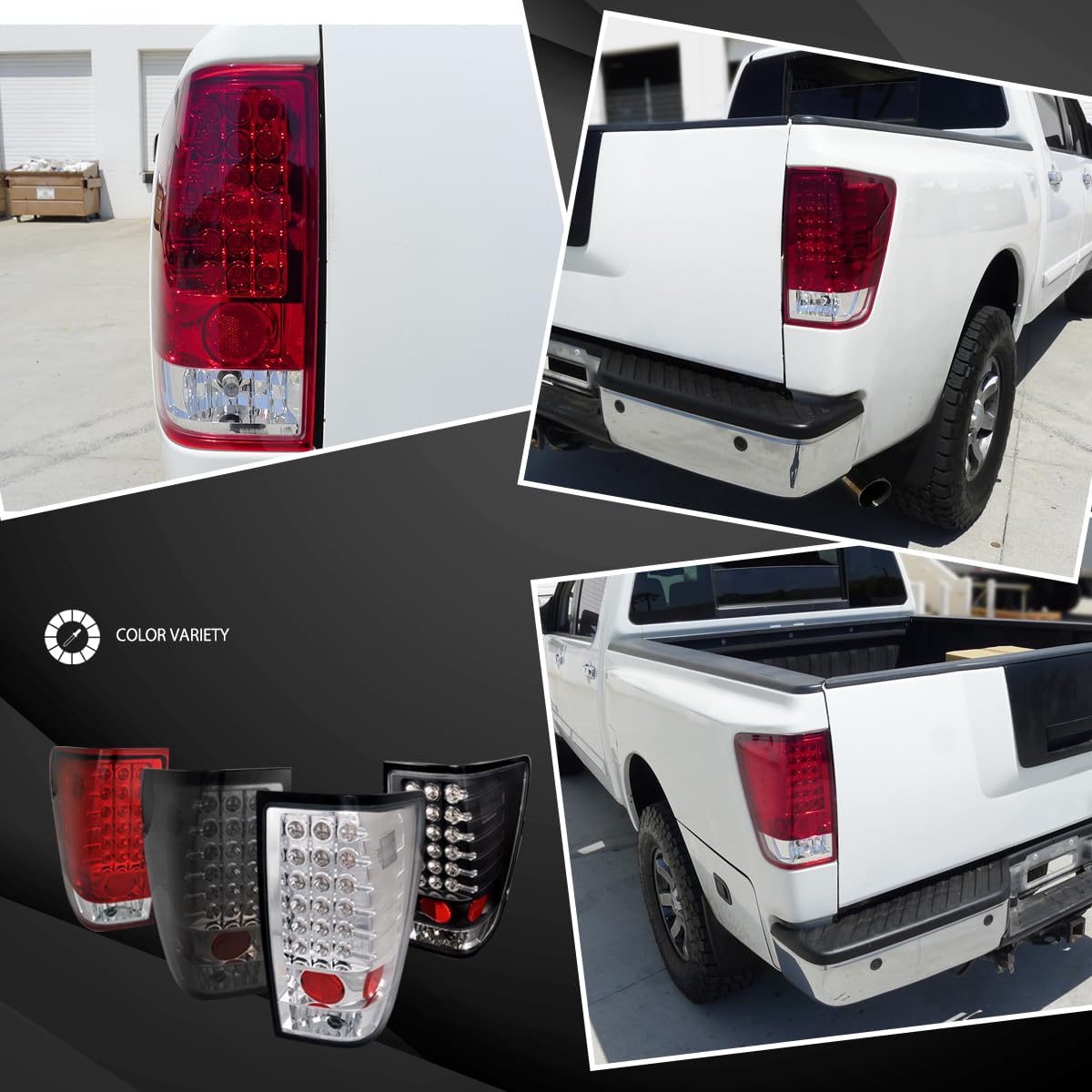 Autozensation Compatible with 2004-2015 Nissan Titan Without Utility Bed, Left + Right Pair Assembly, Red Clear Lens LED Tail Lights