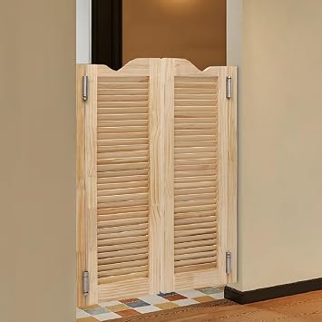 Cafe Doors Interior Wood Saloon Door swinging Barn/Bar Door 42"x24", Pine Wood, Louvered, Hinges Included, Wood Color