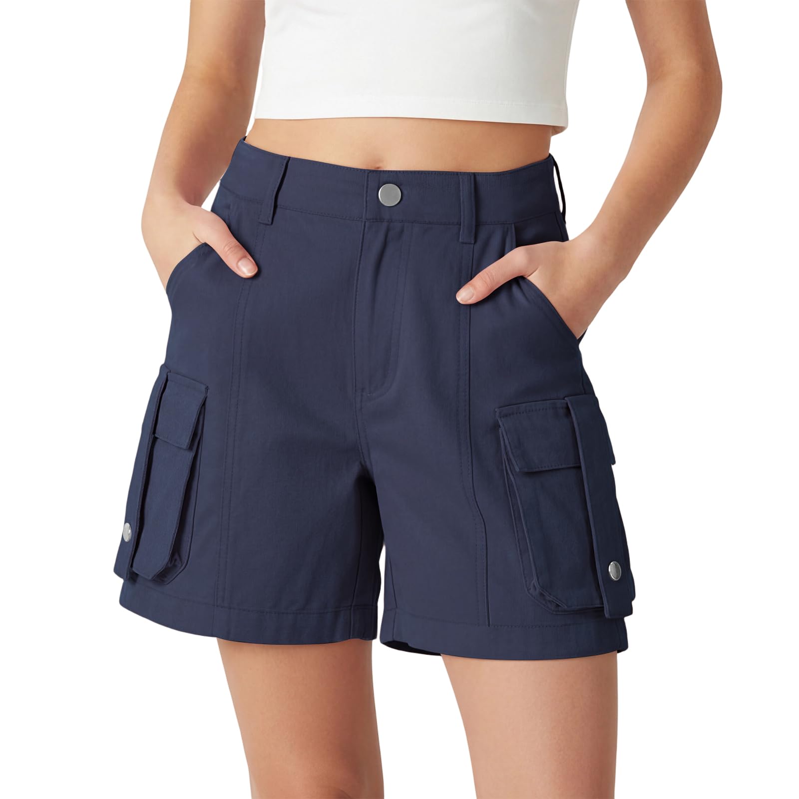 Rolanko Shorts Cargo pour Fille, Coton Léger avec Taille Semi Élastique Shorts d'uniforme D'été