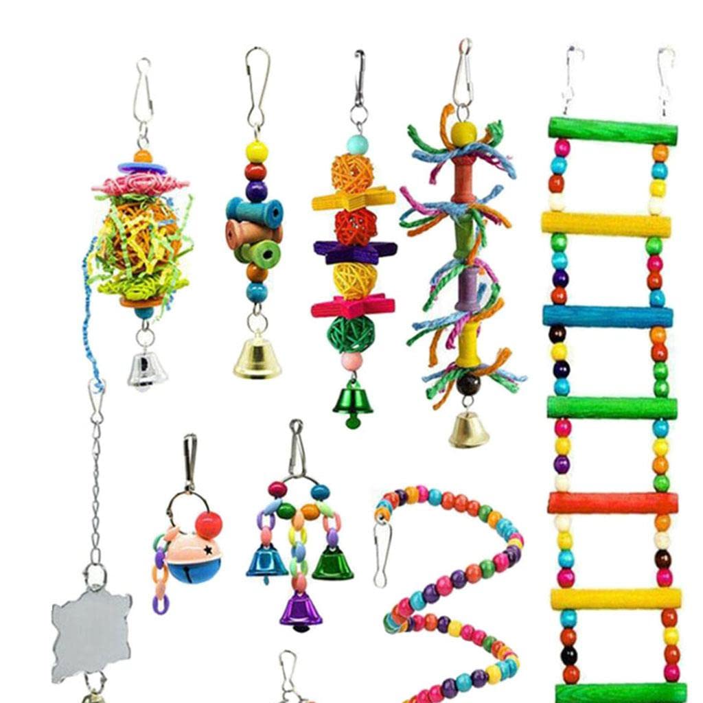 Kit de 15 Jouets pour Perroquets, échelle pour Cage, Accessoires pour Perruches et Jouets Suspendus