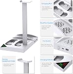 Support de refroidissement pour console Xbox Series S avec station de charge pour contrôleur | Ventilateur de refroidissement puissant double & station de charge pour contrôleur avec 2 batteries rechargeables de 1400mAh, support pour casque pour XSS, Blanc