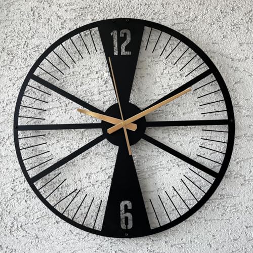 Image of Wall Clock Stylish Metal Analog Wall Clock for Living Room, Bedroom, Office, Kitchen, Home and Hall | Antique Fancy Big Size Modern Wall Watch (Black(DA-215), 40 CM)