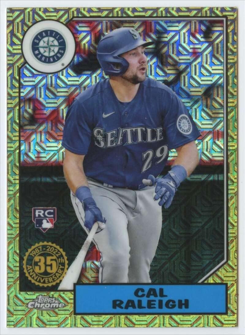 2022 Topps Series 1 Baseball Silver Pack Chrome 1987 Mojo Refractor #T87C-16 Cal Raleigh RC Rookie Seattle Mariners Official MLB Trading Card (Stock Photo Shown, card is straight from pack and box in Near Mint to Mint Condition)