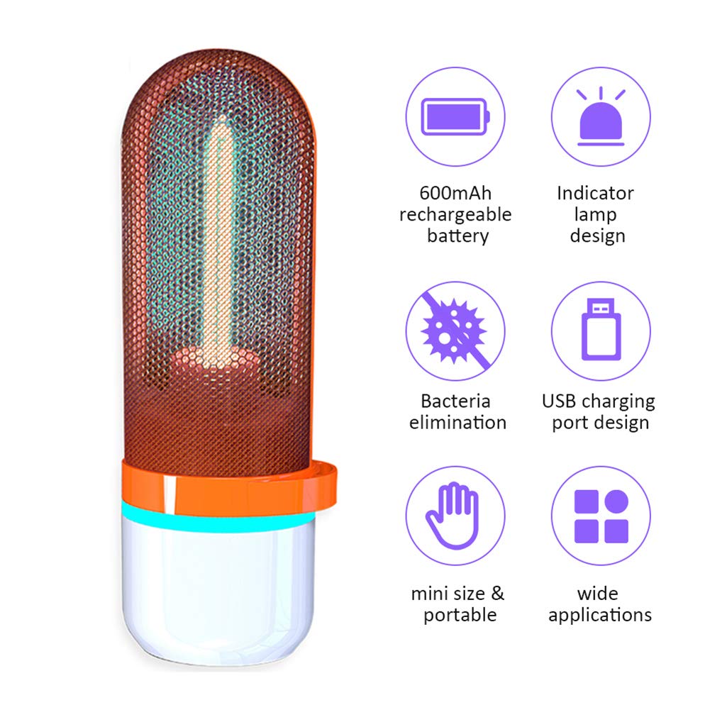 UV de la lámpara de ozono, USB portátil recargable esterilizador ultravioleta del accesorio ligero, hogar de la lámpara UVC Para el hogar baño limpio,Naranja